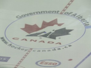 Center Ice Logo At Calgary Saddledome For Red & White Team Canada Scrimmage Game (Photo: Author)