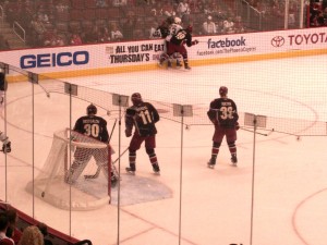 Hanzal, Bryzgalov and Aucoin Stand Guard Against Dallas..Photo by Sharon Murphy