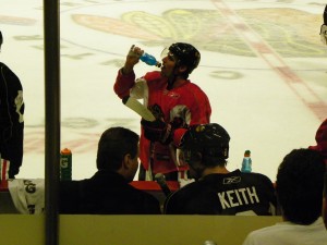 Patrick Sharp, drinking for Duncan Keith and Eddie O's enjoyment (photo property of author)