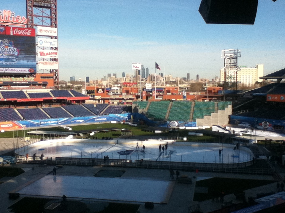 The logo and paint is now on the Winter Classic rink (JJohnson/THW)