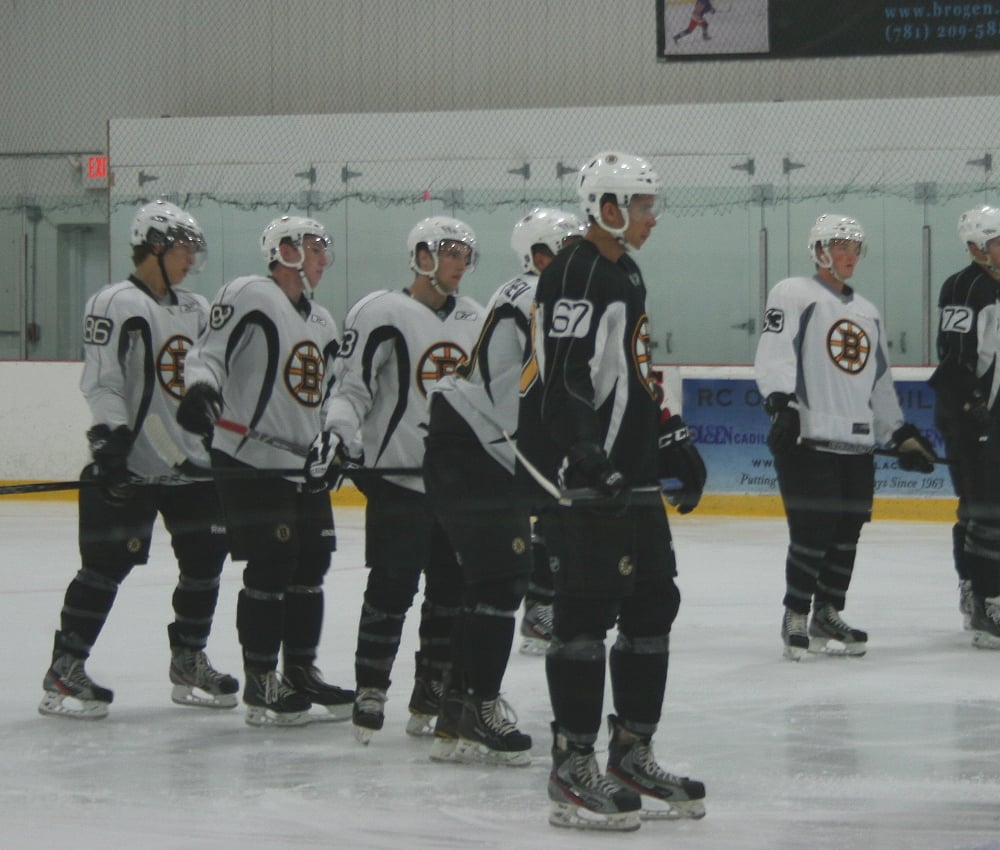 Cody Payne (68) and others look-on at the Boston Bruins' 2012 Development Camp (Photo: Bob Mand)