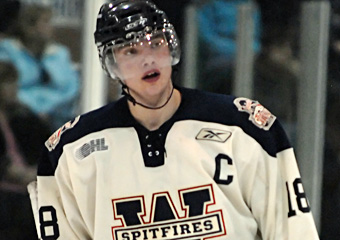 On February 18, 2008, Mickey Renaud suddenly collapsed at his family's home in Tecumseh, Ontario, and he died in hospital not long after.  He was only 19 years old.  (OHL Images via sarniasting.com)