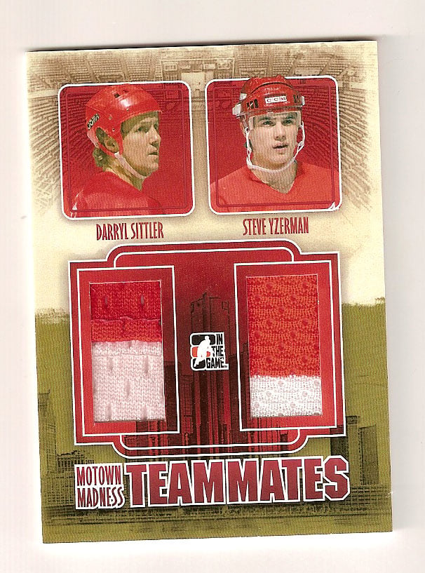 Dual Jersey card of Steve Yzerman and Darryl Sittler from Motown Madness
