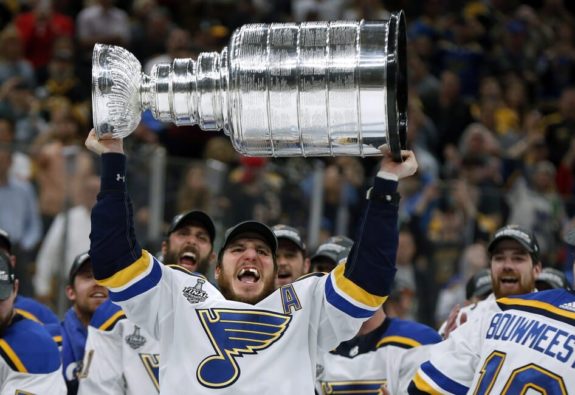 St. Louis Blues' Alexander Steen carries the Stanley Cup