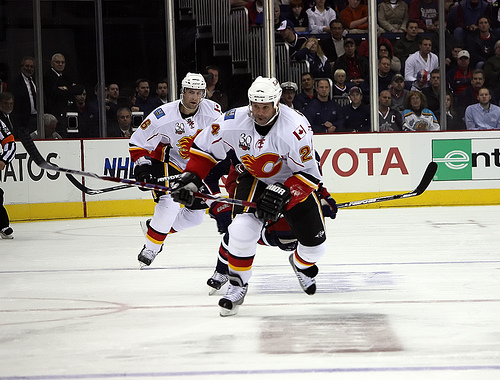 Craig Conroy Back Centering Jarome Iginla For Tonight's Game {Photo by Dave Gainer - The Hockey Writers}