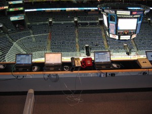 One more view of the booth high above the ice that the NHL off-ice officials work from (Photo by RG/The Hockey Writers)