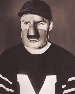 Clint Benedict, wearing the mask he sported for only one NHL game.