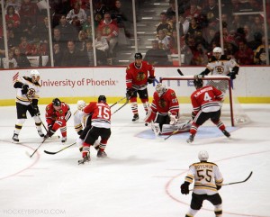 Crawford Blackhawks Corey Crawford makes a stop against the Bruins, 10/15/11 - photo by Cheryl Adams