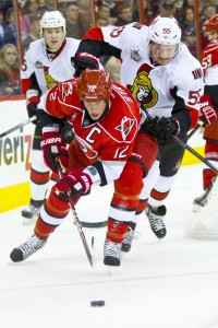 Carolina Hurricane Eric Staal, Ottawa Senator Sergei Gonchar - Photo by Andy Martin Jr