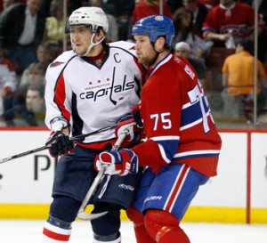 Washington Capitals forward Alexander Ovechkin and former-Montreal Canadiens defenseman Hal Gill