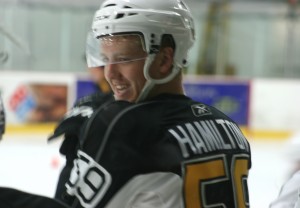 Dougie Hamilton shares a laugh with a teammate at the Boston Bruins 2012 Development Camp. (Photo: Amanda Mand)