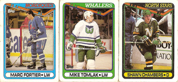 Marc Fortier, Mike Tomlak, and Shawn Chambers hockey card scans