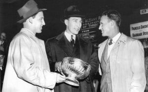 Dit Clapper (center), Bill Cowley and Jack Crawford of the Boston Bruins holding the Stanley Cup in 1941. (Courtest of Stewart Richardson and The Sports Museum) Boston Bruins book