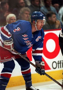 Brian Leetch, captain of the NHL's New York Rangers, during a game in Vancouver, BC.