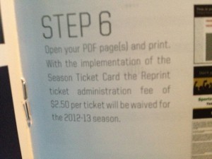 Winnipeg Jets Season Ticket Booklet Fee Description