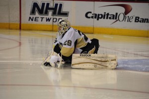 Marc-Andre Fleury will look to bounce back from last season's playoff performance. (Tom Turk-THW)