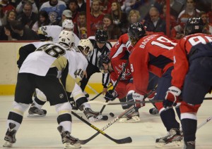 The Washington Capitals and Pittsburgh Penguins at the Verizon Center on Super Sunday, 2013. (Tom Turk/THW)