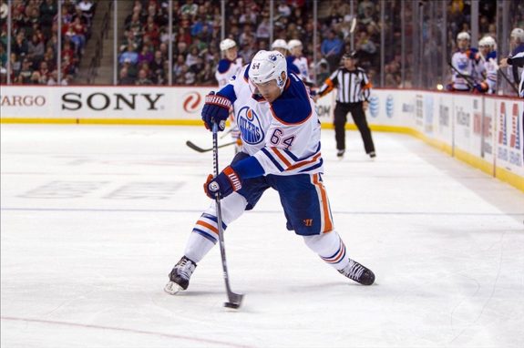 (Brace Hemmelgarn-USA TODAY Sports) Nail Yakupov, seen here leaning into a shot, could be on the receiving end of Leon Draisaitl's passes in the not-too-distant future and they could form a dynamic duo for years to come.