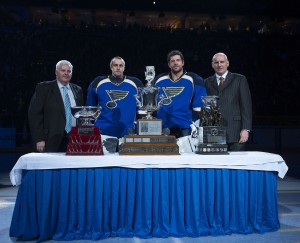 Ken Hitchcock, Jaroslav Halak, Brian Elliott and Doug Armstrong were honored at the 2012 NHL Awards Show (Scott Rovak-USA TODAY Sports)