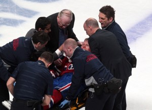 Lars Eller - Aftermath of the  Gryba hit. (Jean-Yves Ahern-USA TODAY Sports)