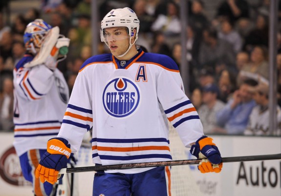 Taylor Hall could see time at centre with Ryan Nugent-Hopkins still out (Jerome Miron-USA TODAY Sports)