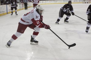 Riley Barber leads the NCAA with 7 points through 2 games this year. (Jeff Sabo/Miami University)