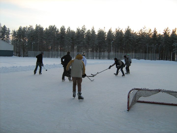 The closest I've come so far to being fully Canadian - pond hockey in Finland with myself on the far left. (Author's photo)