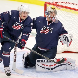 Brady Skjei and Jon Gillies of Team USA – 2014 World Juniors (WJHC)