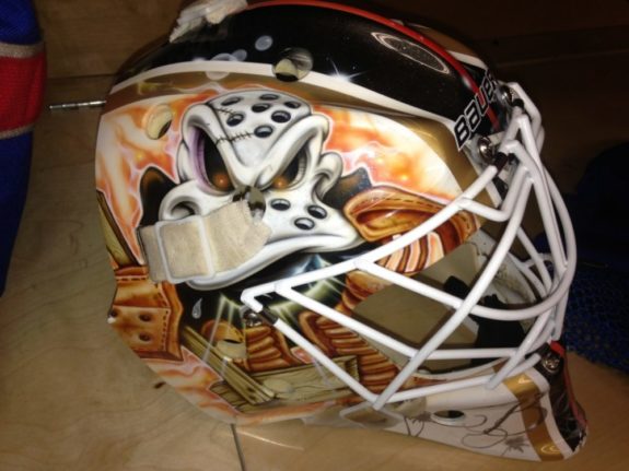 This side of Bobkov's mask has an old school look. Photo Credit: (Norfolk Admirals)