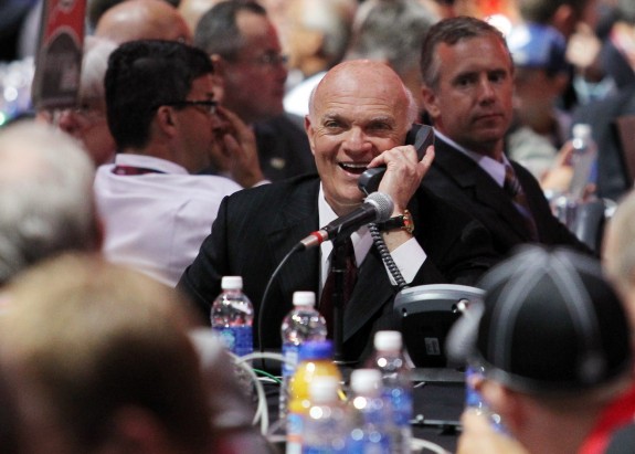 Was GM Lou Lamoriello laughing because he got Damon Severson in the 2nd round of the 2012 draft? (Ed Mulholland-USA TODAY Sports)