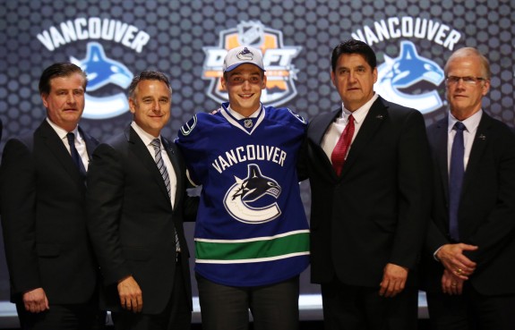 Jake Virtanen after being drafted by the Vancouver Canucks at the 2014 NHL entry draft. (Bill Streicher-USA TODAY Sports)