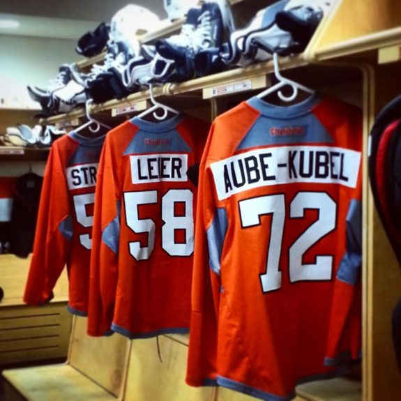 Philadelphia Flyers jersey hanging in the locker room at Development Camp. [photo: Shawn Reznik]