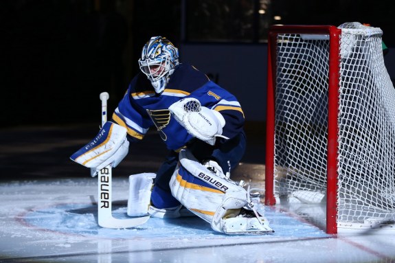 (Billy Hurst-USA TODAY Sports) Brian Elliott has been solid since assuming the role of St. Louis Blues starting goaltender this season. He ranks top 10 in both goals-against average and save percentage after 10 appearances.