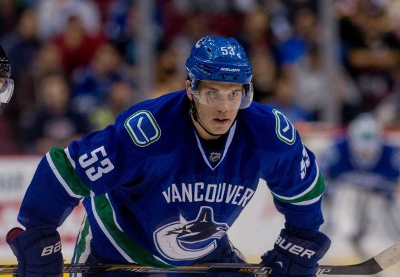 Bo Horvat leads the Canucks in faceoff percentage this season. He is the only Canucks above 50% for faceoffs. (Bob Frid-USA TODAY Sports)