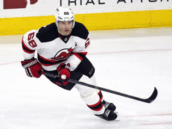 Jaromir Jagr playing for the New Jersey Devils.