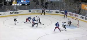 NYR vs Pit. Brassard scores off the half-wall