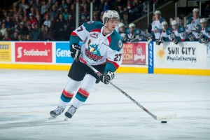 (Marissa Baecker/www.shootthebreeze.ca) Josh Morrissey made his Kelowna Rockets debut in a 5-3 home-ice loss to the Medicine Hat Tigers on Jan. 10 at Prospera Place.