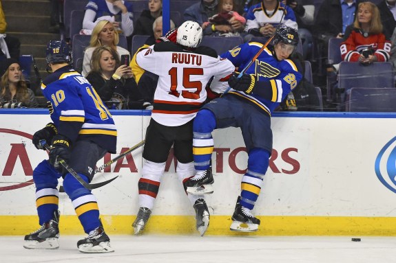 Tuomo Ruutu is a physical presence most nights for the Devils. (Jasen Vinlove-USA TODAY Sports)