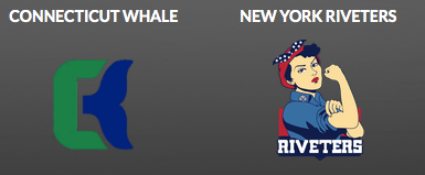 NWHL logos: featured are the Connecticut Whale and the New York Riveters