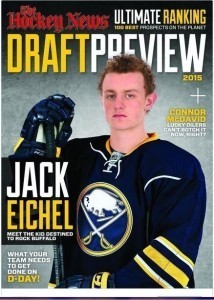 Jack Eichel donning a Sabres jersey on the Cover of The Hockey News
