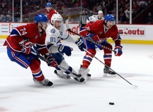 Montreal Canadiens defensemen Jeff Petry and Alexei Emelin and Tampa Bay Lightning forward Steven Stamkos 
