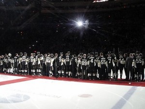 Penguins players, past and present, gathered at Mellon Arena for the building's final regular season game. (Michael Miller/Wikimedia)