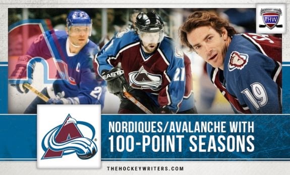 100 point seasons Colorado Avalanche Quebec Nordiques Joe Sakic Peter Stastny Peter Forsberg