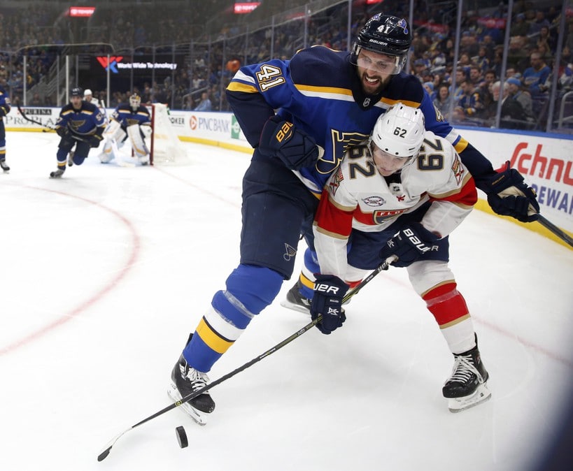 Florida Panthers' Denis Malgin St. Louis Blues' Robert Bortuzzo
