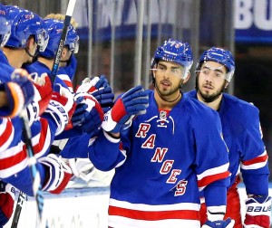 Brandon Pirri is one player the Rangers will likely count on to elevate his role while Mika Zibanejad is injured. (Photo credit: Andy Marlin-USA TODAY Sports)