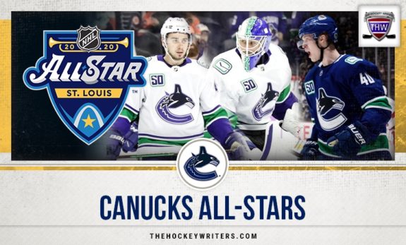 Vancouver Canucks All-Stars Jacob Markstrom, Quinn Hughes and Elias Pettersson