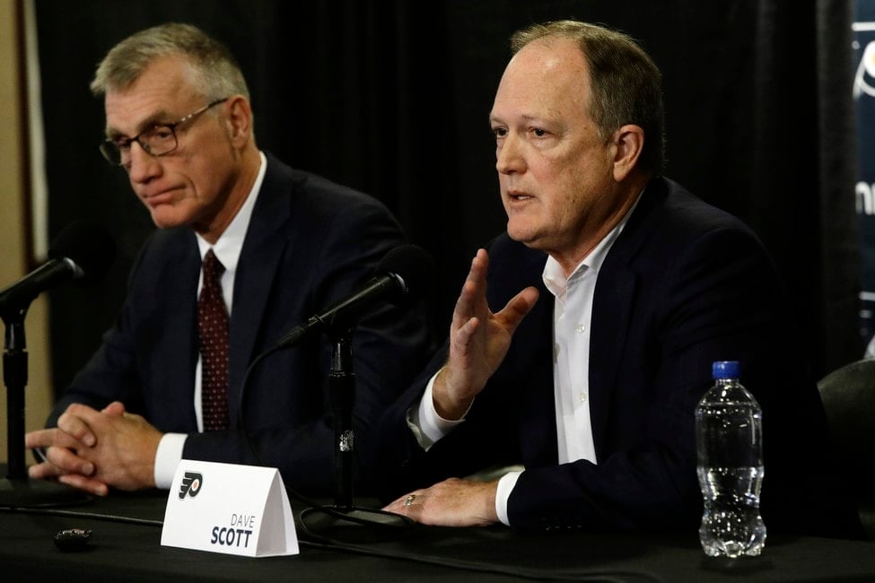 Paul Holmgren, left, and Comcast Spectacor Chairman and CEO Dave Scott