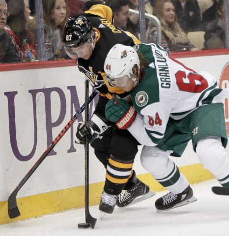 Pittsburgh Penguins' Sidney Crosby and Minnesota Wild's Mikael Granlund