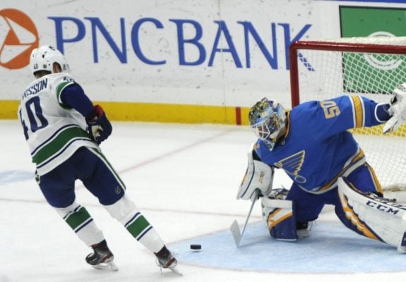 St. Louis Blues goalie Jordan Binnington Vancouver Canucks' Elias Pettersson