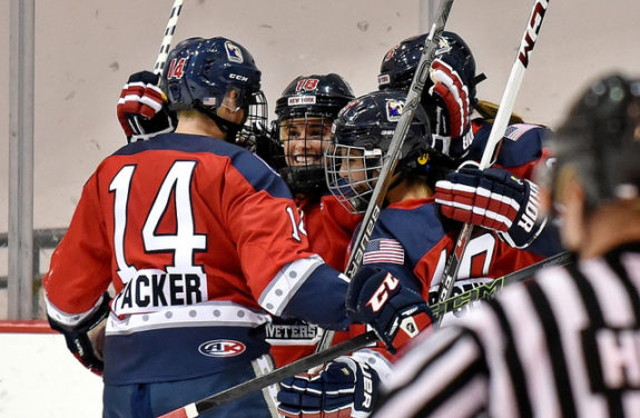 the New York Riveters celebrate a goal. (photo Credit: Troy Parla)